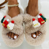 Christmas Hat Decoration Super Hairy Women&#39;s Slippers