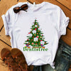 Merry Christmas Merry Christmas Tree Teeth Cartoon Short Sleeve T-shirt Female