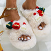 Christmas Hat Decoration Super Hairy Women&#39;s Slippers