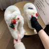 Christmas Hat Fluffy Slippers Women&#39;s Warm Toe Covering Cotton Slippers