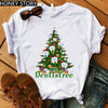 Merry Christmas Merry Christmas Tree Teeth Cartoon Short Sleeve T-shirt Female