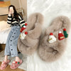 Christmas Hat Fluffy Slippers Women&#39;s Warm Toe Covering Cotton Slippers